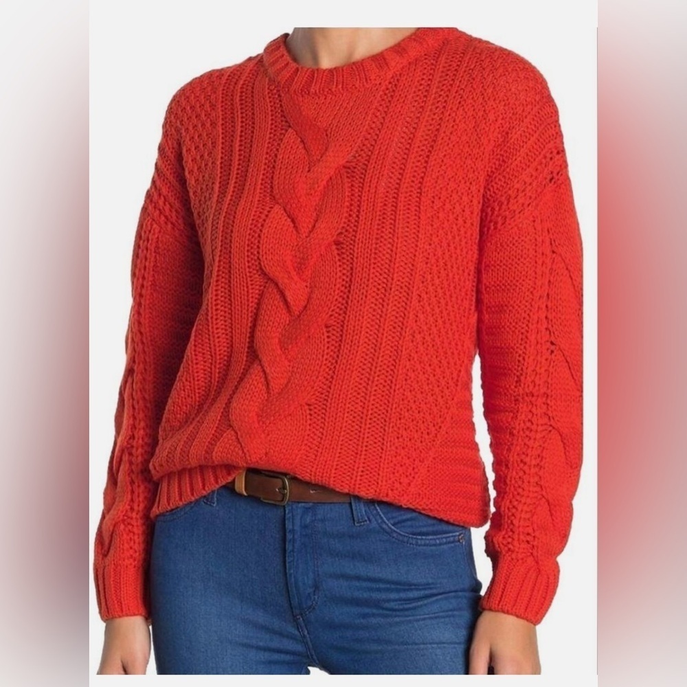 One A Women's Riot Orange Long Sleeve Cable Knit Pullover Sweater Size XL Sloucy